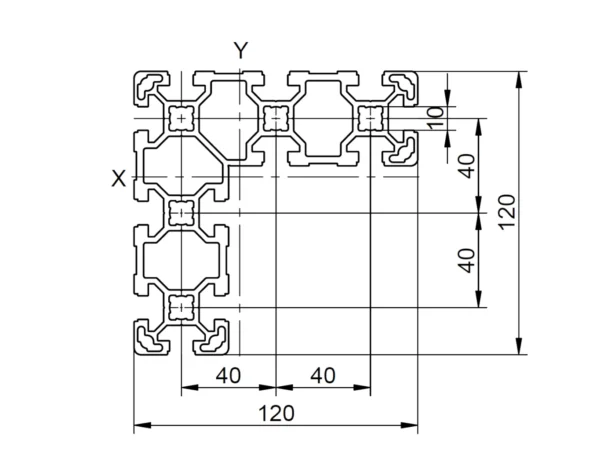 Чертеж на алуминиев профил 40x120x120L