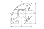 Чертеж на алуминиев профил 40x40LR 90°