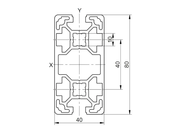 Чертеж на алуминиев профил 40x80L 2SP