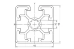Чертеж на алуминиев профил 45x45L 1S