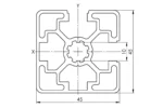 Чертеж на алуминиев профил 45x45L 2SA