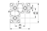 Чертеж на алуминиев профил 45x90x90L